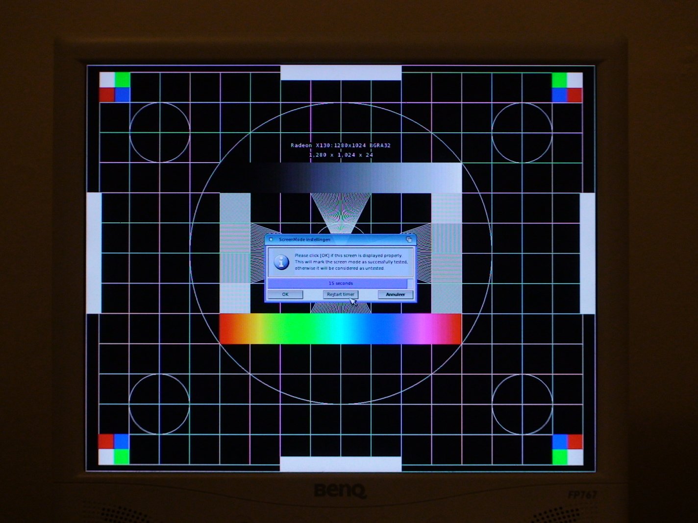 undefined The Screen Mode Preferences test screen as displayed by a Radeon X1300.
